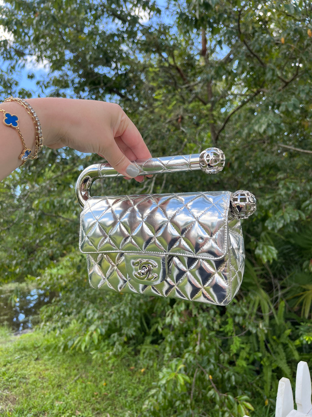 Chanel Around The World Silver Clutch Bag