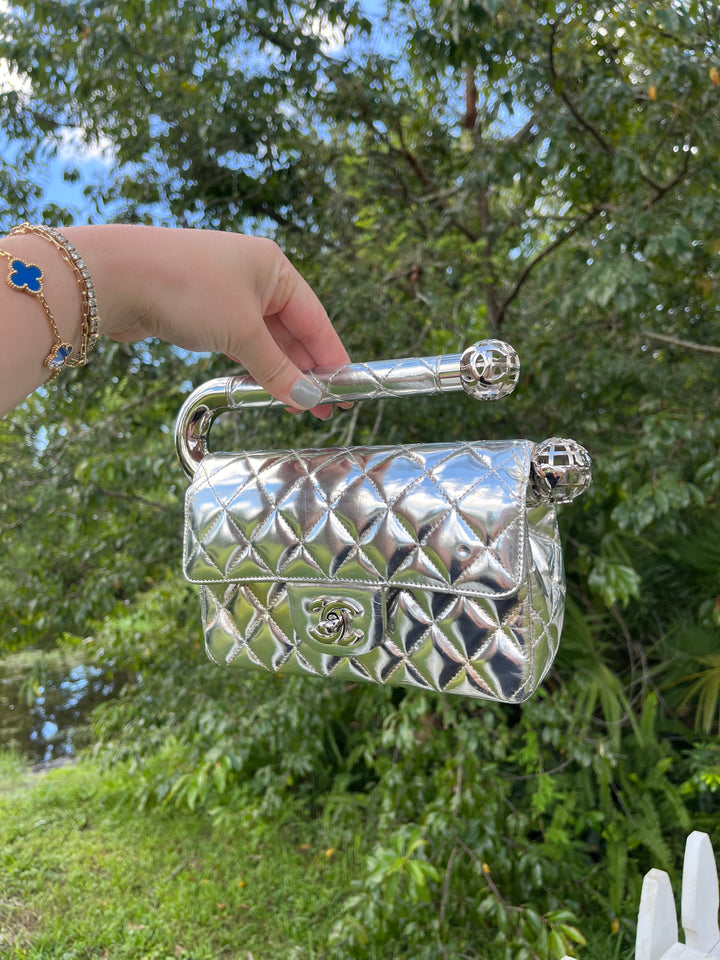 Chanel Around The World Silver Clutch Bag