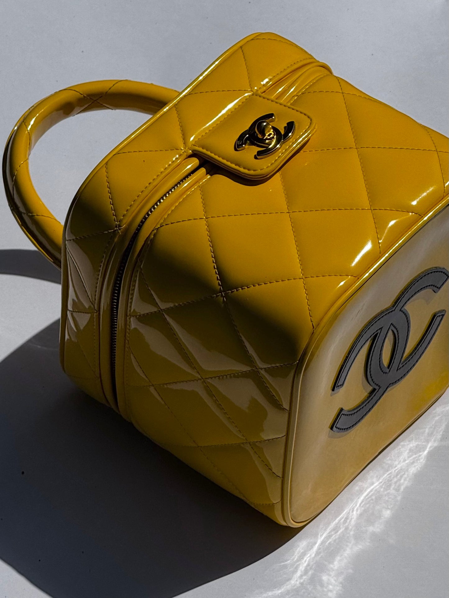 Chanel 1995 Yellow Heart Mirror Vanity Bag
