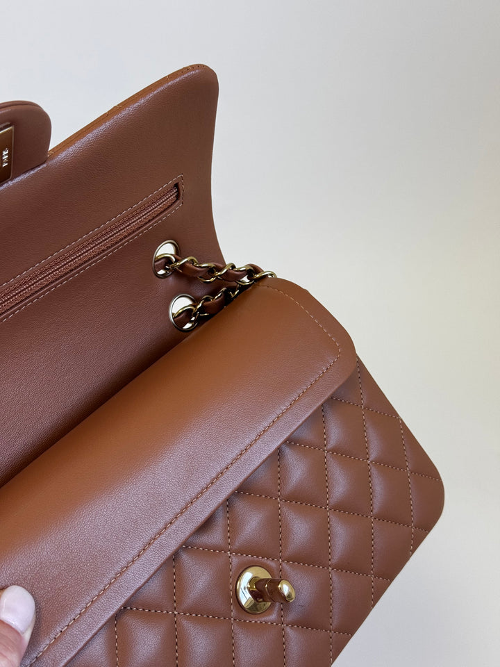 Chanel 22S Small Caramel Lambskin Classic Flap Bag + LGHW