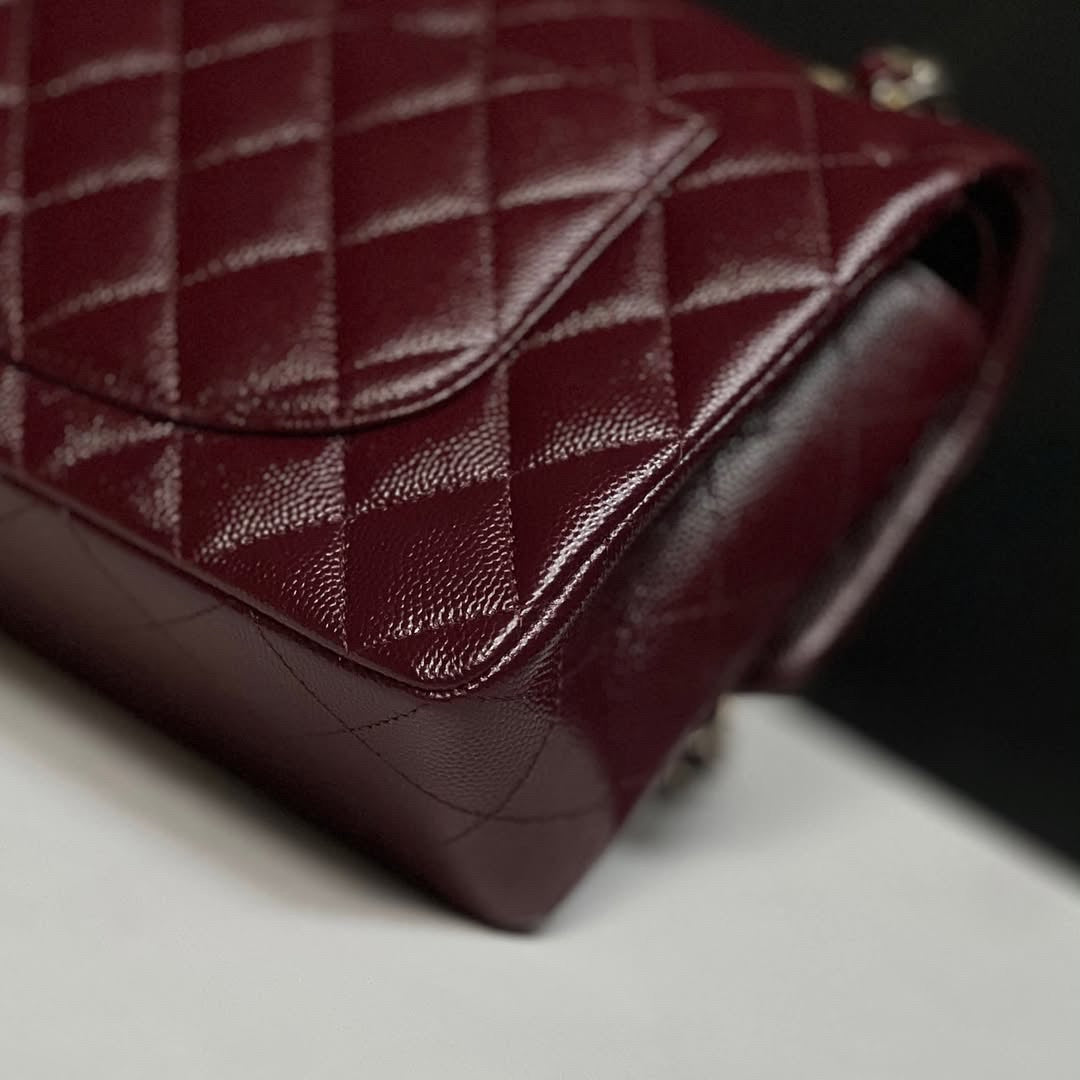 Chanel Small Classic Double Flap Caviar Burgundy Light Gold Hardware 2021