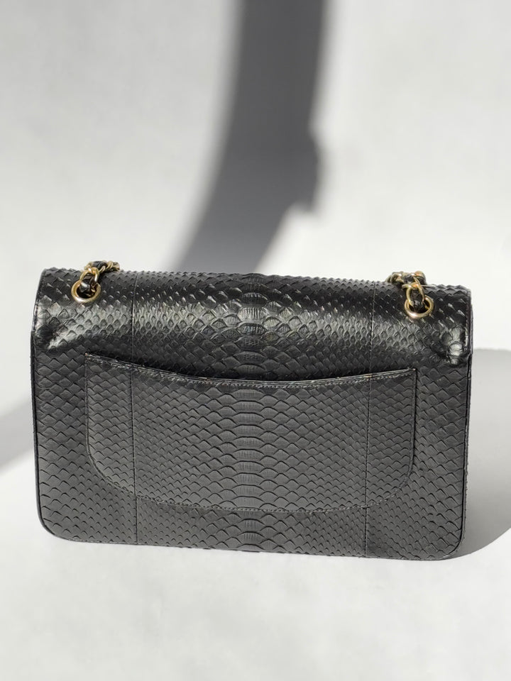 Chanel Jumbo Black Python Double Flap