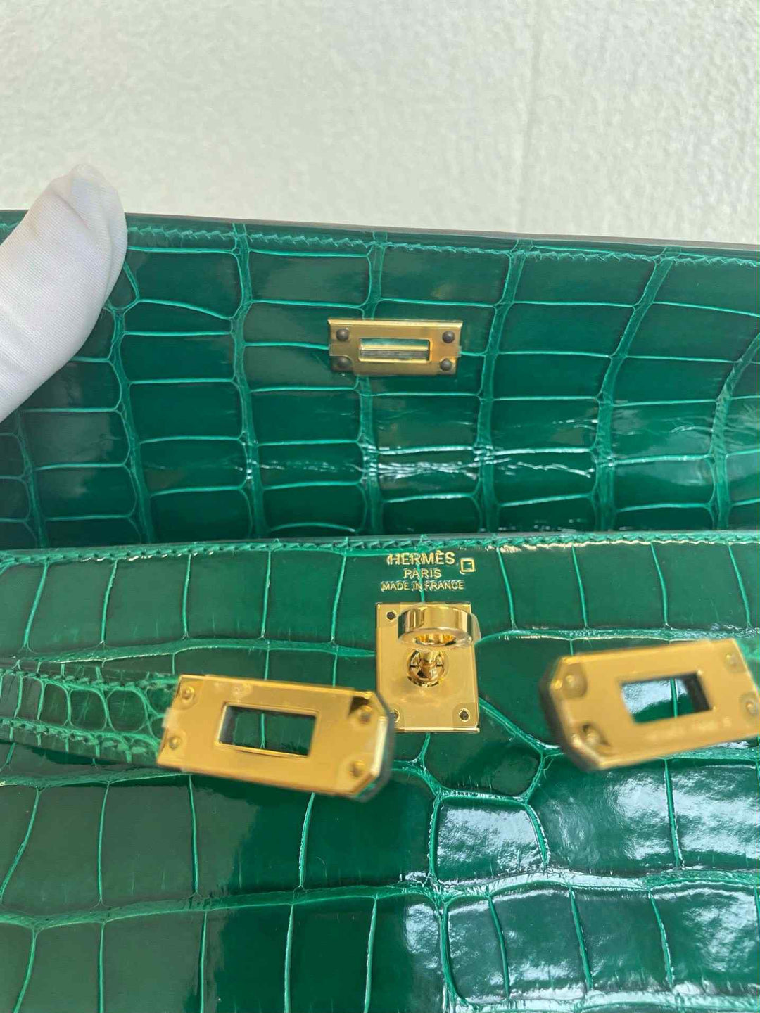 Hermes 2019 Emerald Green Shiny Alligator Kelly 25 Sellier