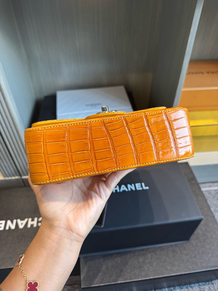 Chanel Mini Flap Orange & Yellow Ombre Alligator Silver Hardware 2014