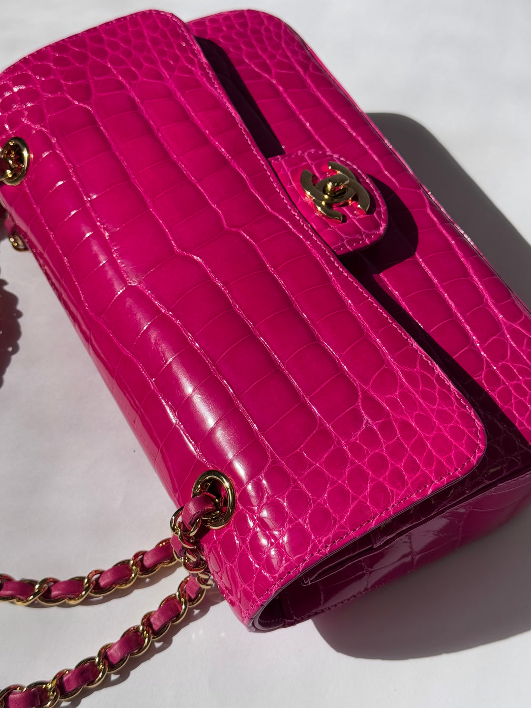 Chanel Fuchsia Alligator Medium Classic Flap Bag