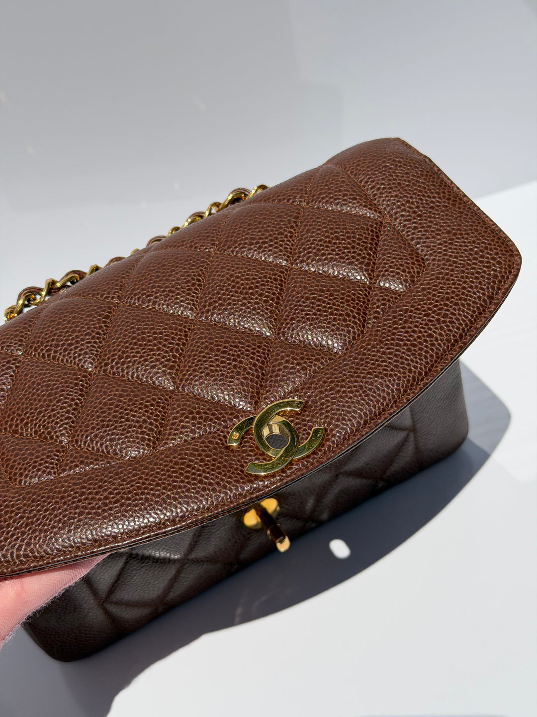 Chanel Small Diana Flap Bag Caviar Brown 24K Plated Gold Hardware 1994