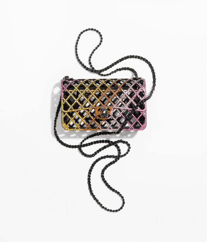 Chanel Crystal Cage Minaudière Multicolor Mini Black Hardware 2024