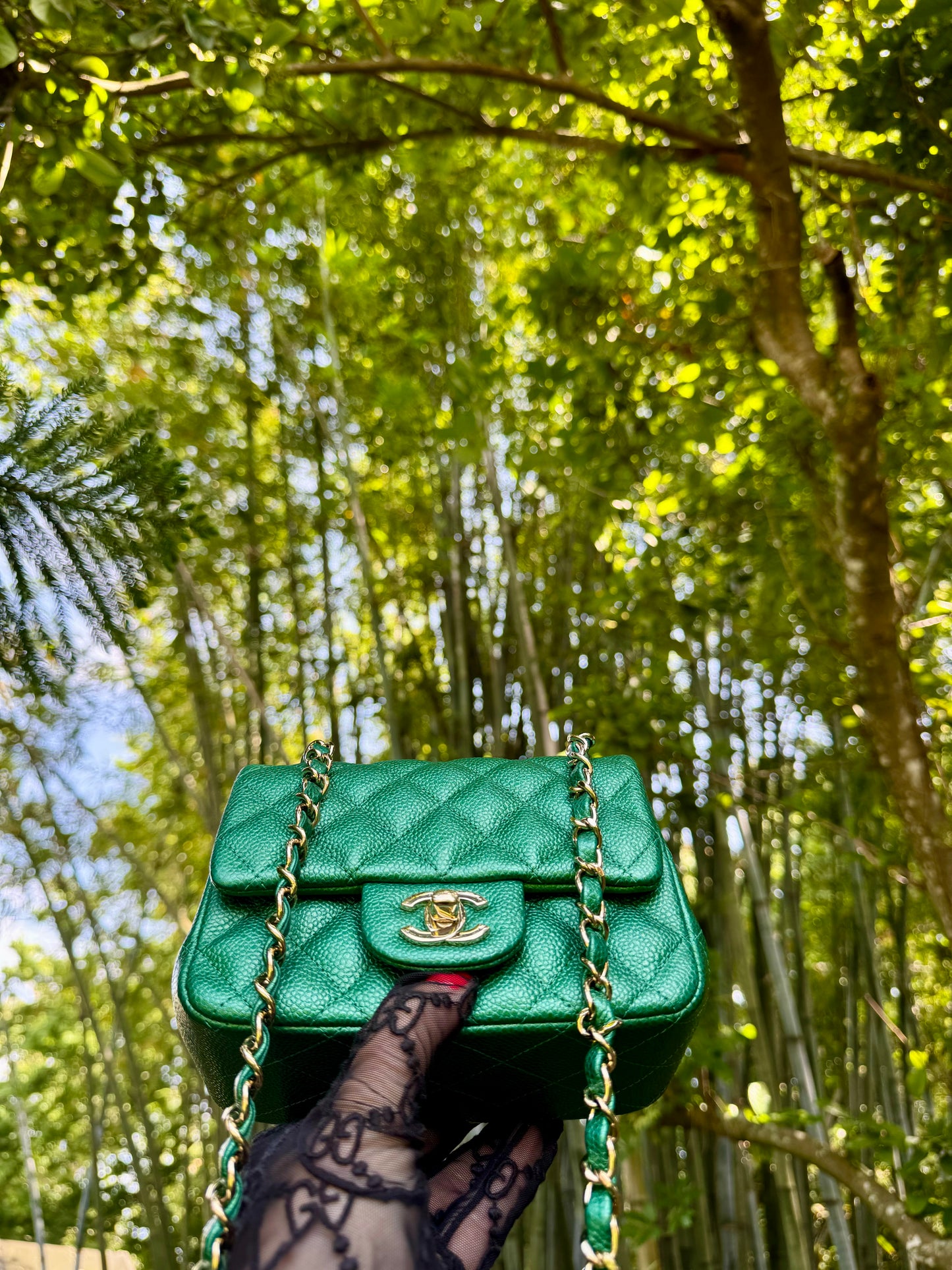 Chanel 18S Emerald Green Mini Square Caviar Flap Bag