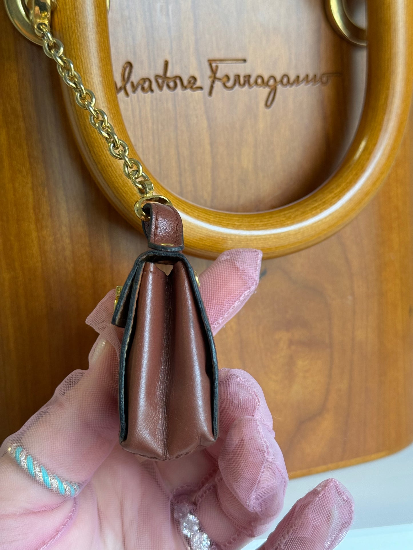 Salvatore Ferragamo Vintage Gancini Wooden Bucket Bag + Coin Pouch