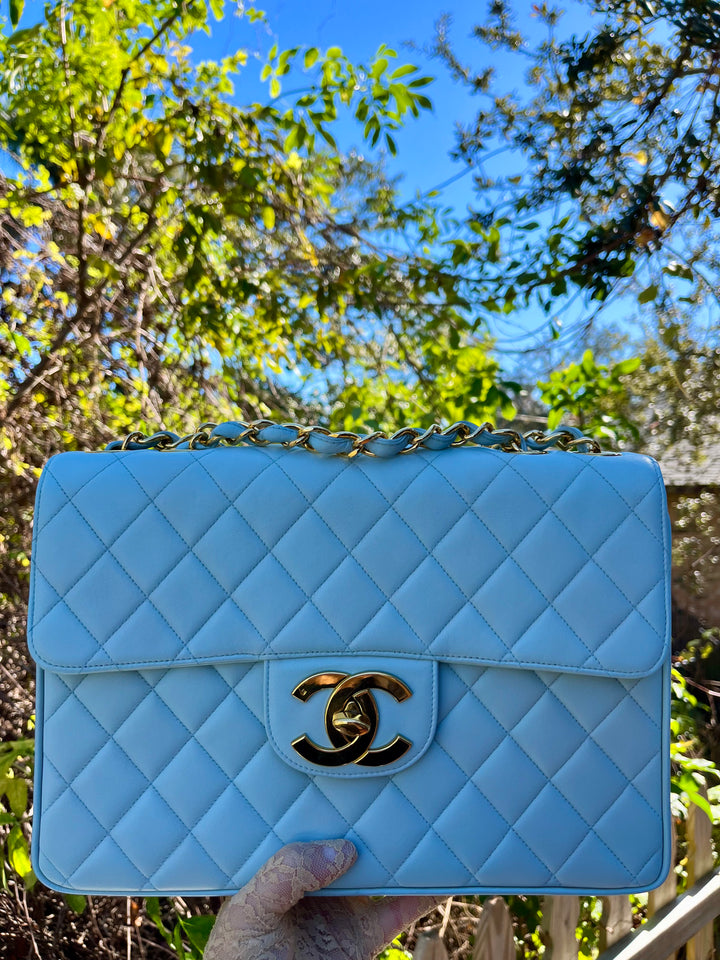 Chanel Baby Blue Maxi Lambskin Flap Bag