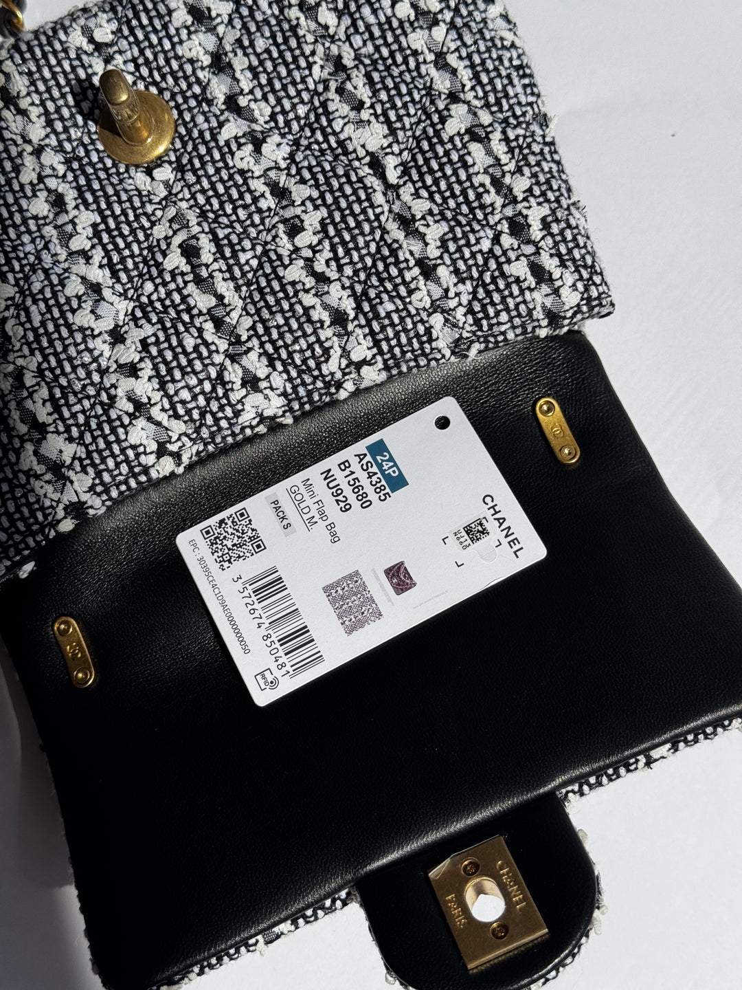 Chanel Black & White Mini Tweed Pearl Flap Bag