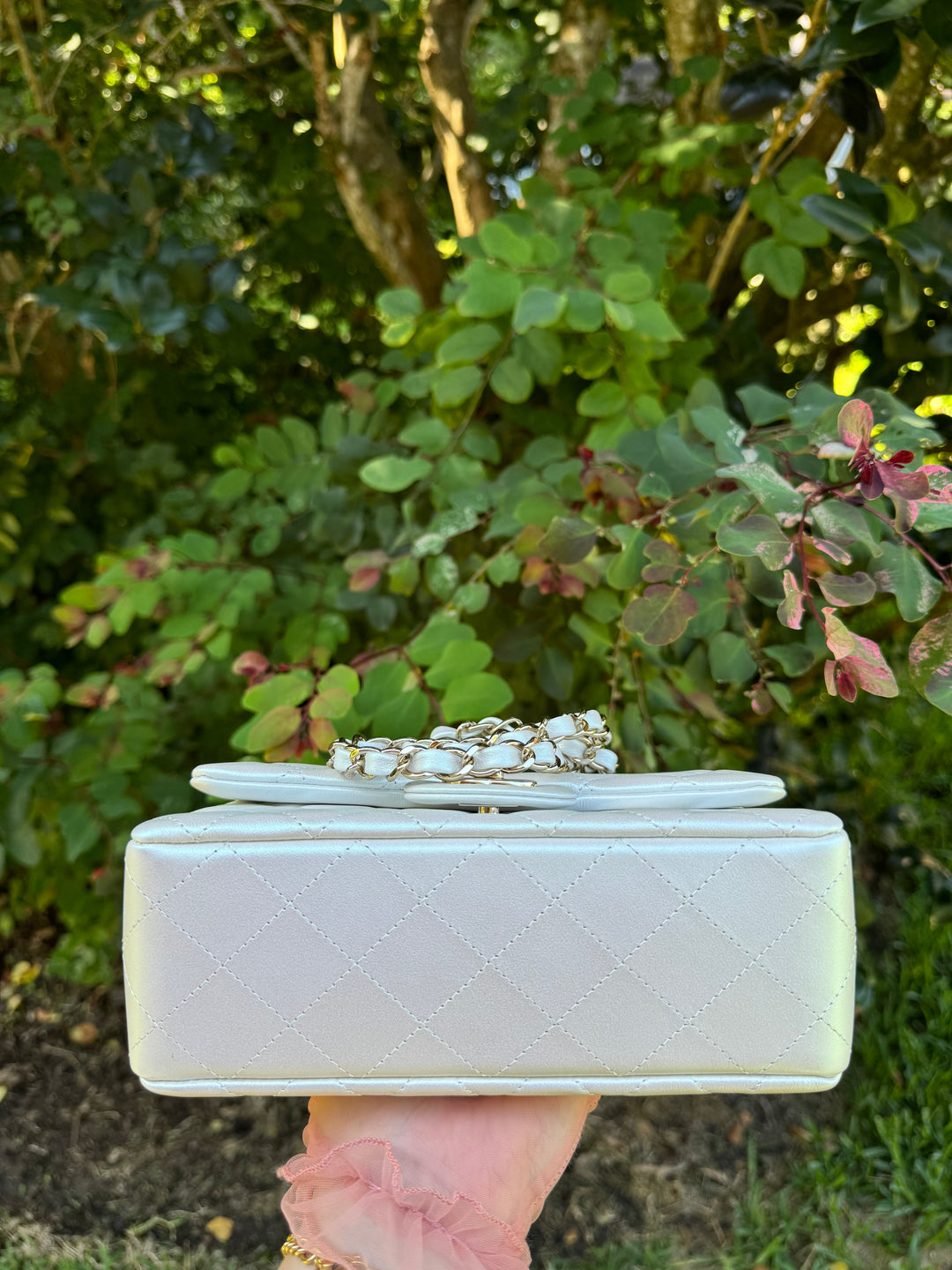 Chanel 21S White Iridescent Calfskin Mini Flap Bag