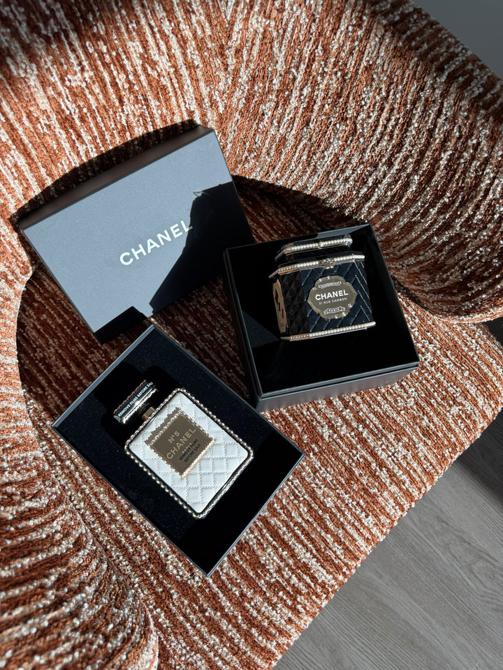 Chanel Perfume Bottle Minaudière White Quilted Leather Light Gold Hardware 2022