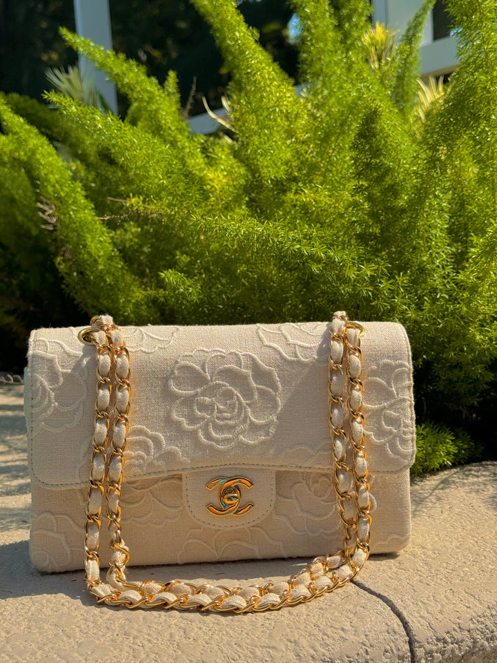 Chanel Classic Flap Small Camellia Ivory 24K Gold Hardware 1997
