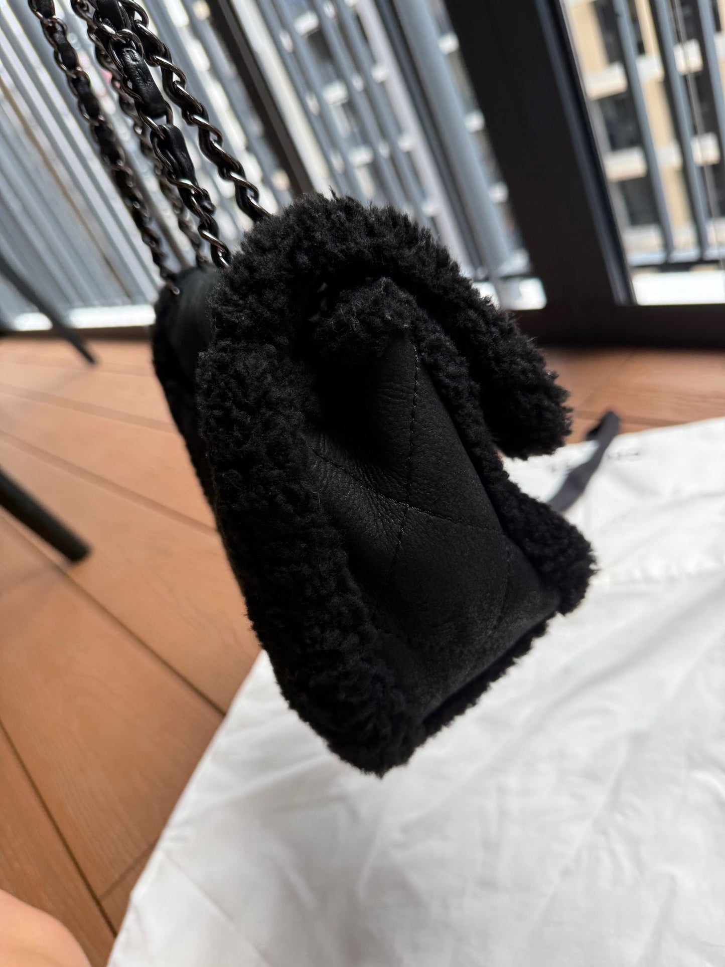 Chanel Medium Black Shearling Coco Neige Flap
