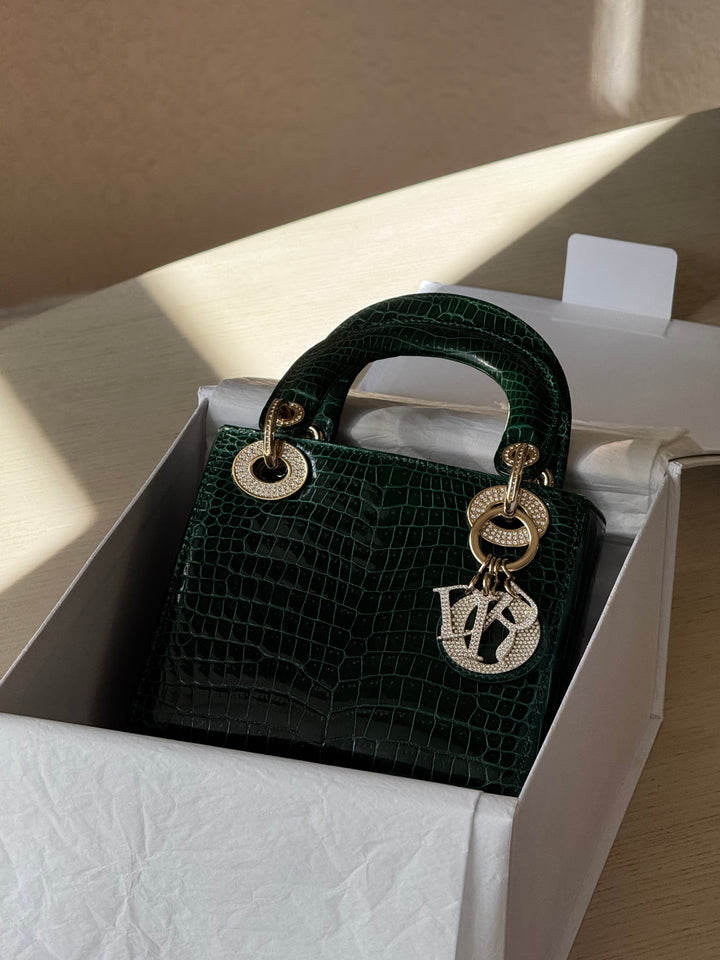 Lady Dior Emerald Crocodile Mini Top Handle