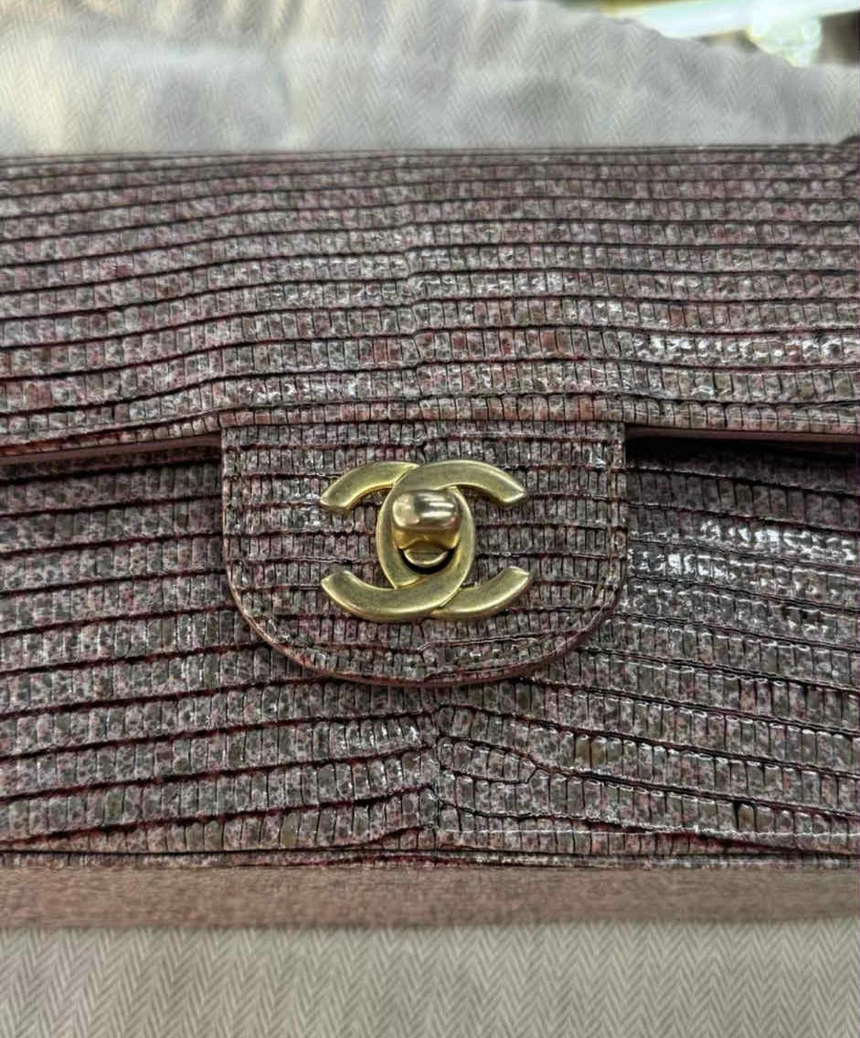 Chanel Mauve Taupe Lizard Mini Rectangular Flap Bag