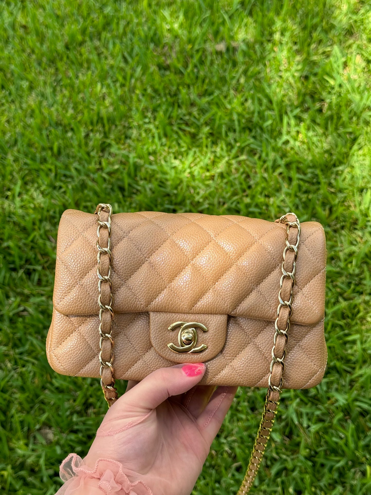 Chanel 18S Dark Beige Caviar Mini Flap Bag