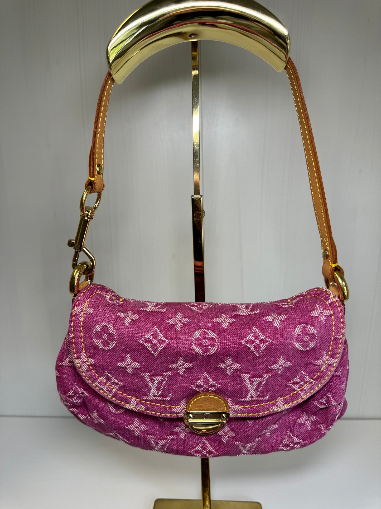 Louis Vuitton Pink Monogram Denim Mini Pleaty + Coin Pouch