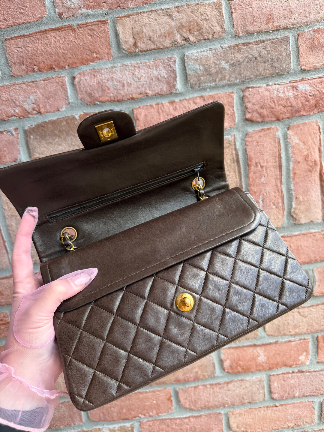 Chanel Medium Classic Flap Bag Lambskin Brown 24K Plated Gold Hardware 1994