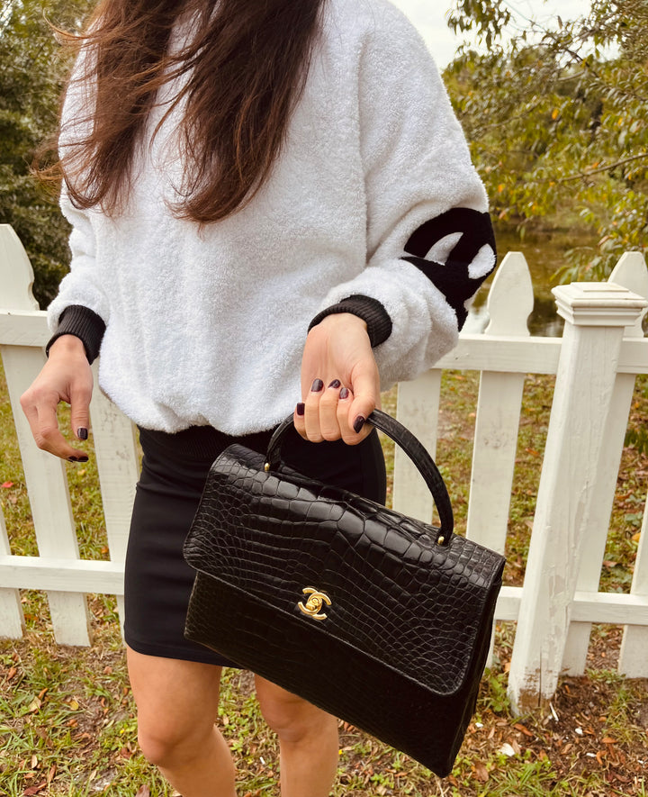 Chanel Vintage Large Crocodile Top Handle Flap Bag