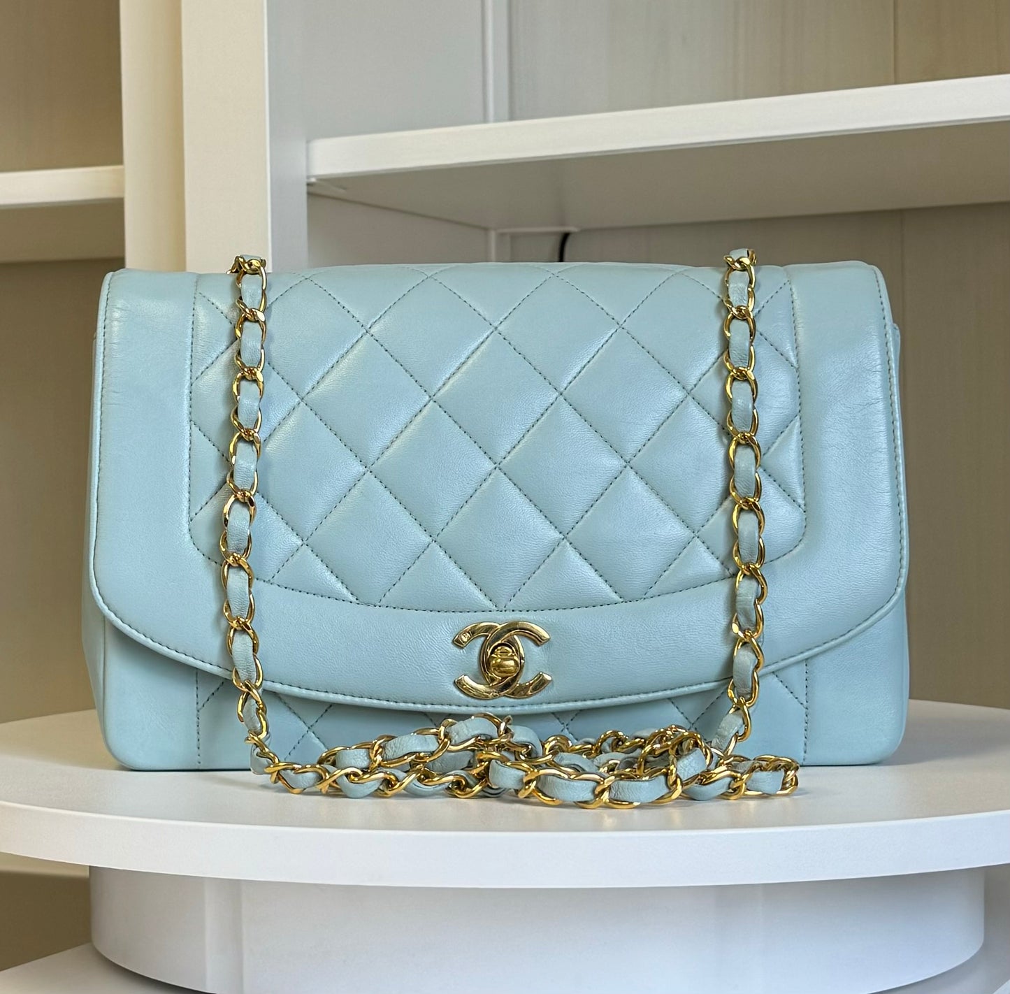 Chanel Baby Blue 24K Medium Lambskin Diana Flap Bag