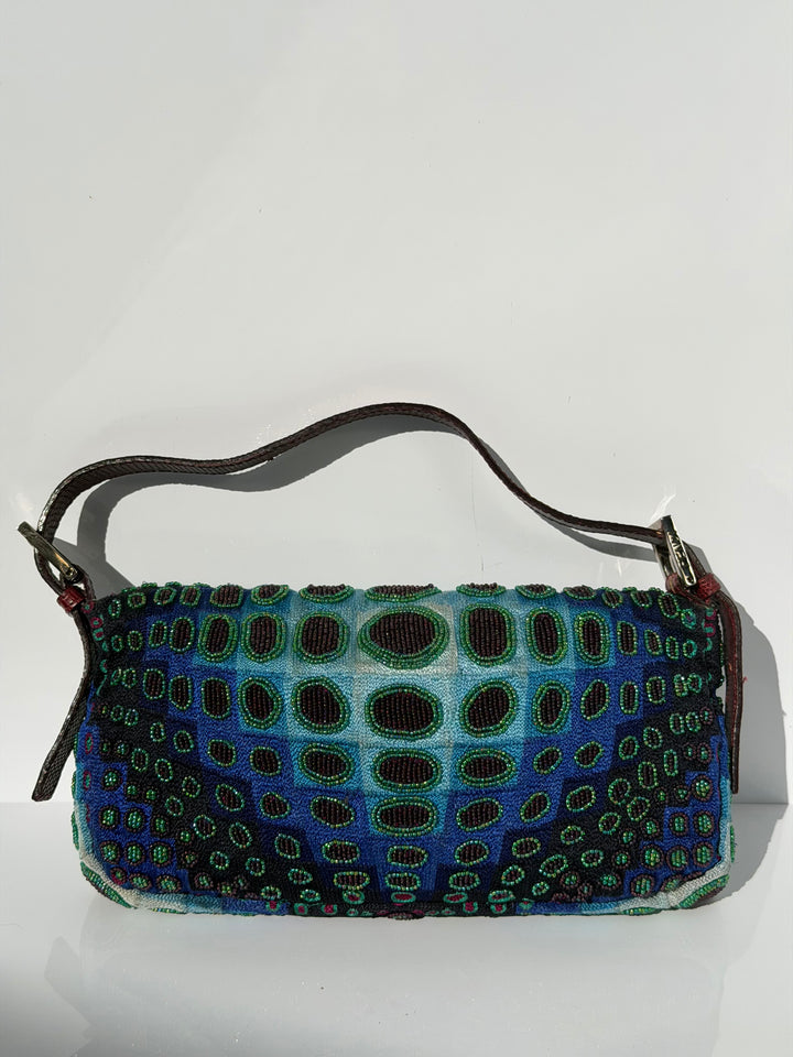 Fendi Victor Vasarely Beaded Baguette Python Trim Silver Hardware 2001