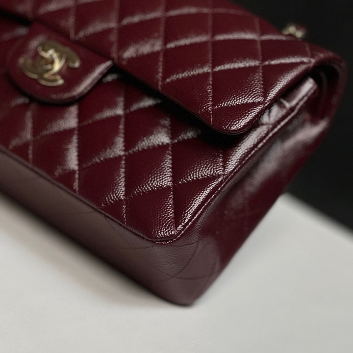 Chanel Small Classic Double Flap Caviar Burgundy Light Gold Hardware 2021