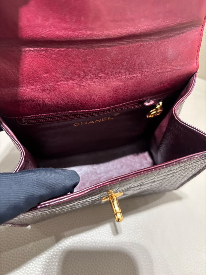 Chanel Mini Kelly Top Handle Bag Bordeaux Alligator 24K Gold-Plated Hardware 1997