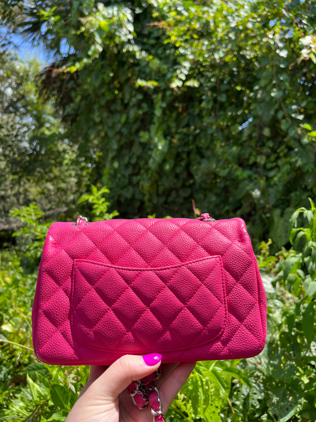 Chanel Hot Pink Caviar Mini Rectangular Flap Bag