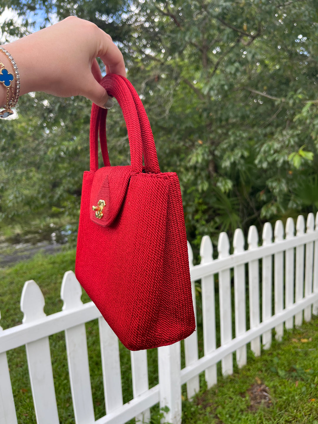 Chanel Vintage Medium Red Rope Kelly Top Handle
