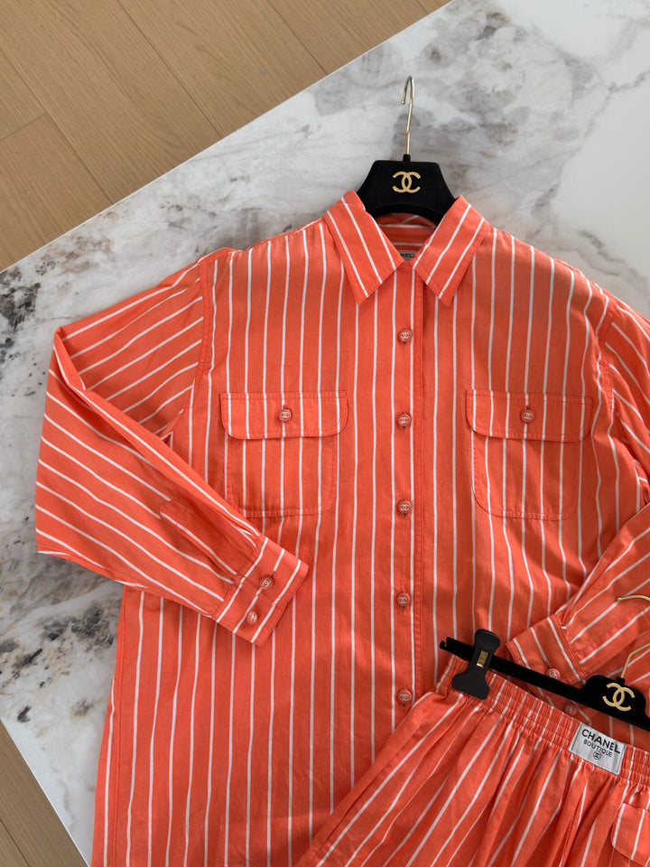 Chanel Vintage 1980s Orange Striped Top & Bottom Set