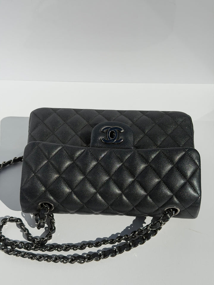Chanel 18C Black Iridescent Small Caviar Double Flap Bag