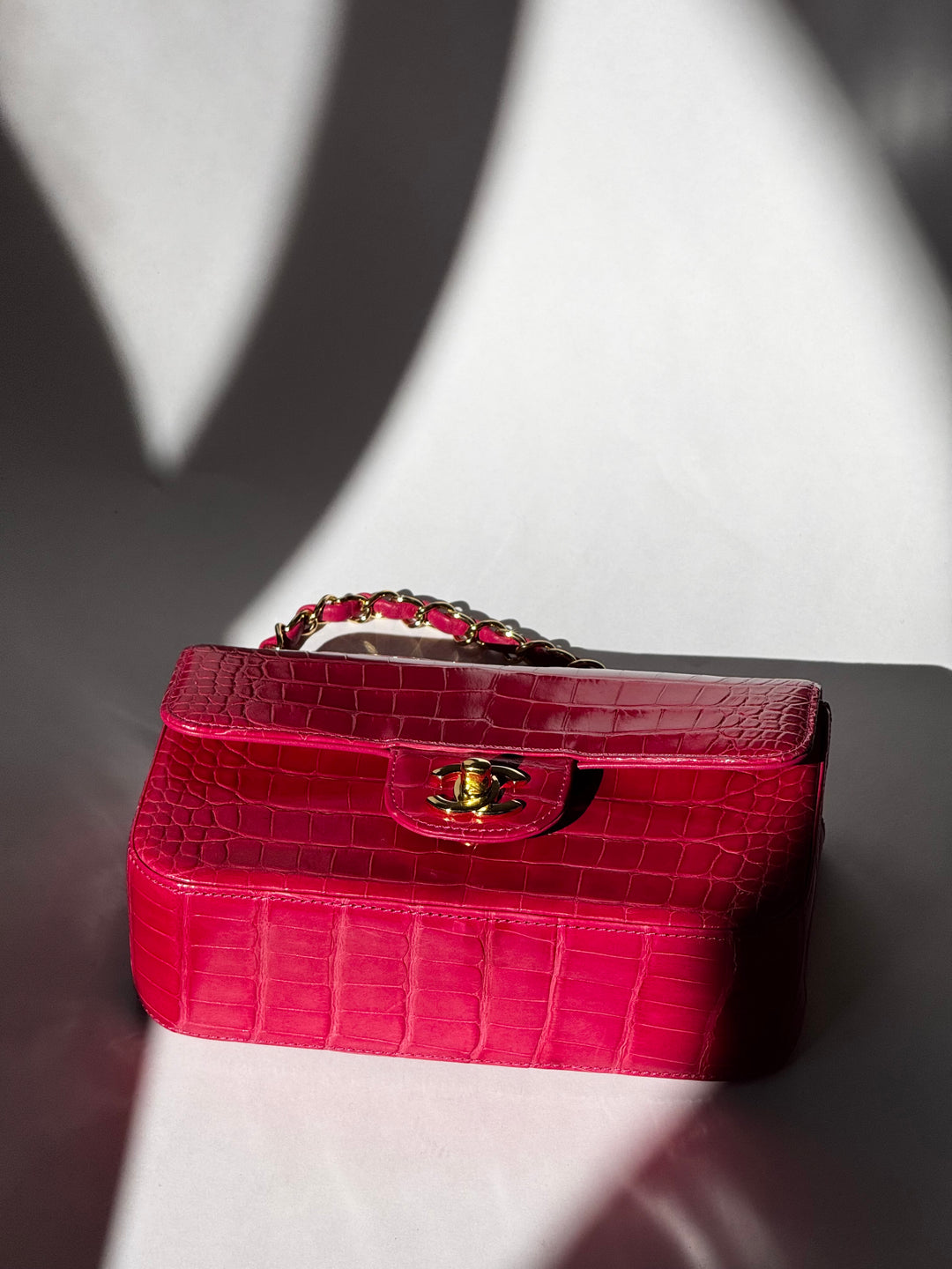 Chanel Pink Crocodile Mini Rectangular Flap Bag