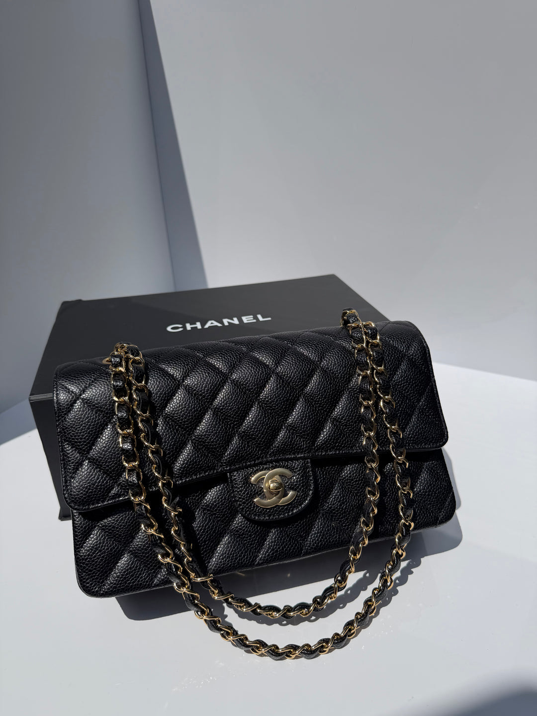 Chanel Medium Classic Double Flap Caviar Black Gold Hardware 2018