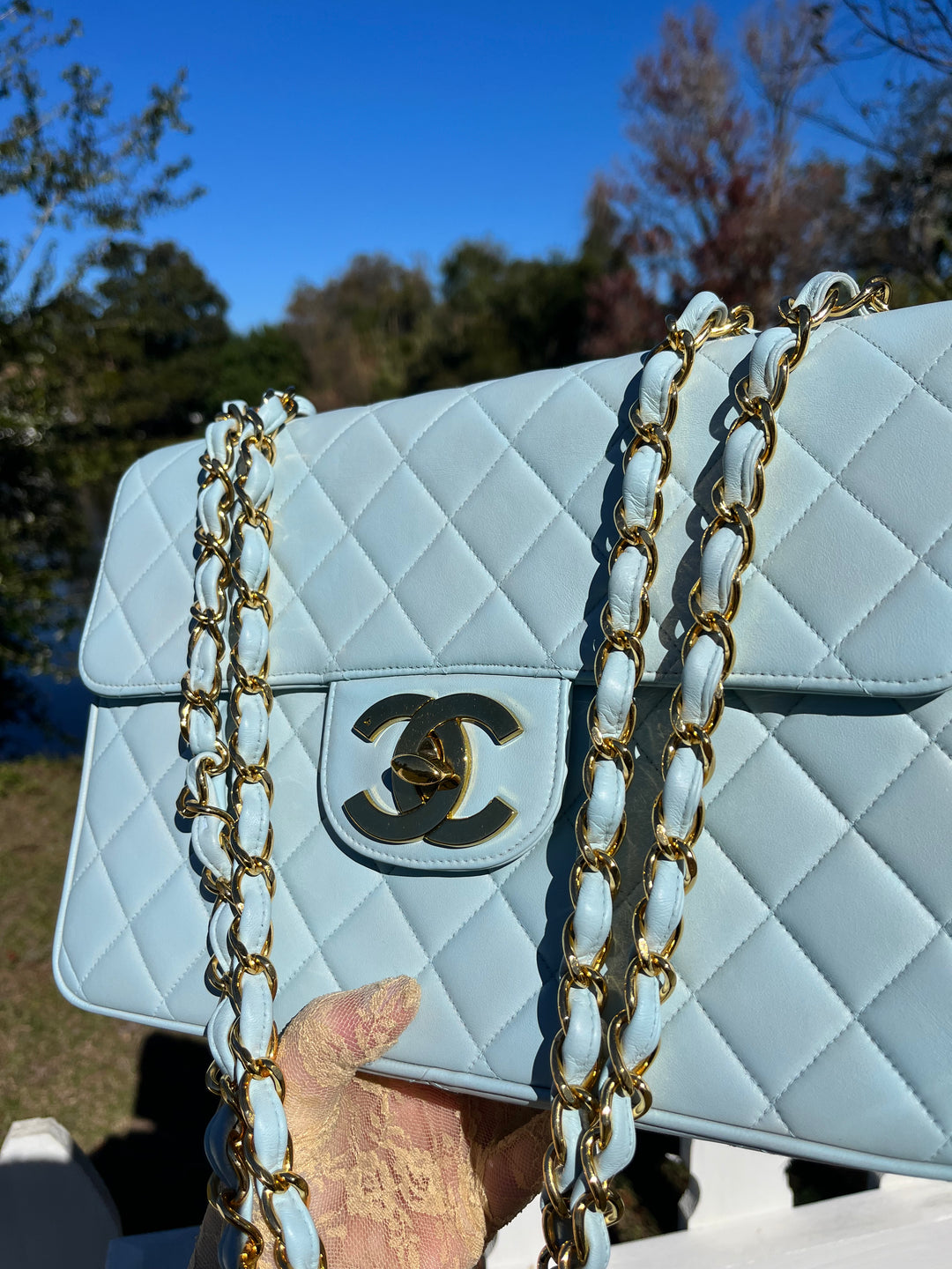 Chanel Baby Blue Maxi Lambskin Flap Bag