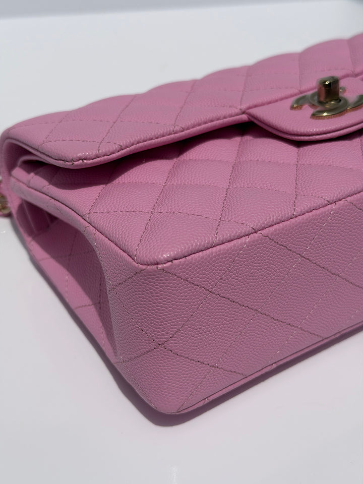 Chanel Small Classic Double Flap Caviar Pink Light Gold Hardware 2023