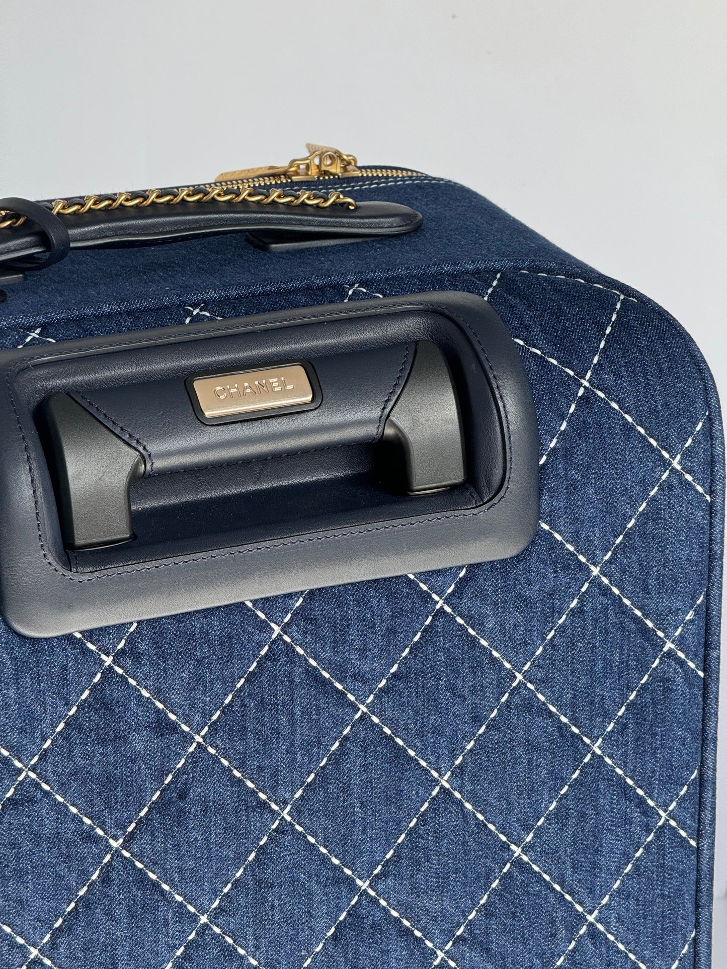 Chanel 20C Blue Quilted Denim & Leather Trolly