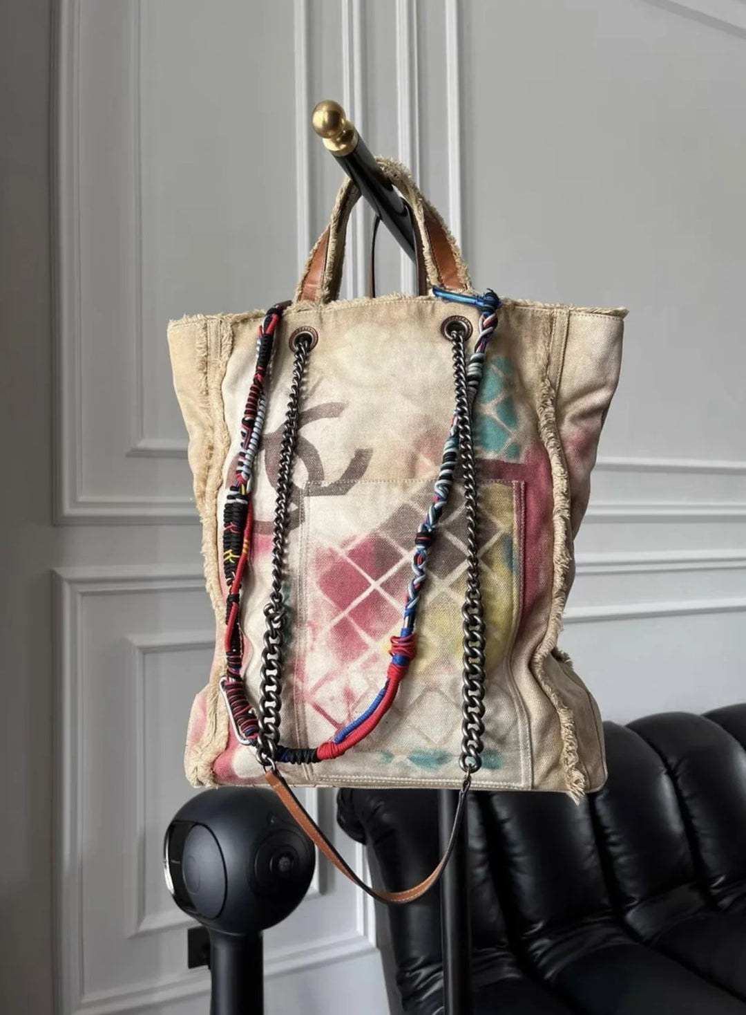 Chanel Runway Art School Graffiti Canvas Tote Beige Multicolor Ruthenium Hardware 2014