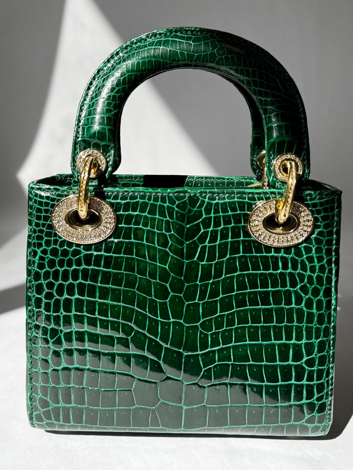 Lady Dior Emerald Crocodile Mini Top Handle