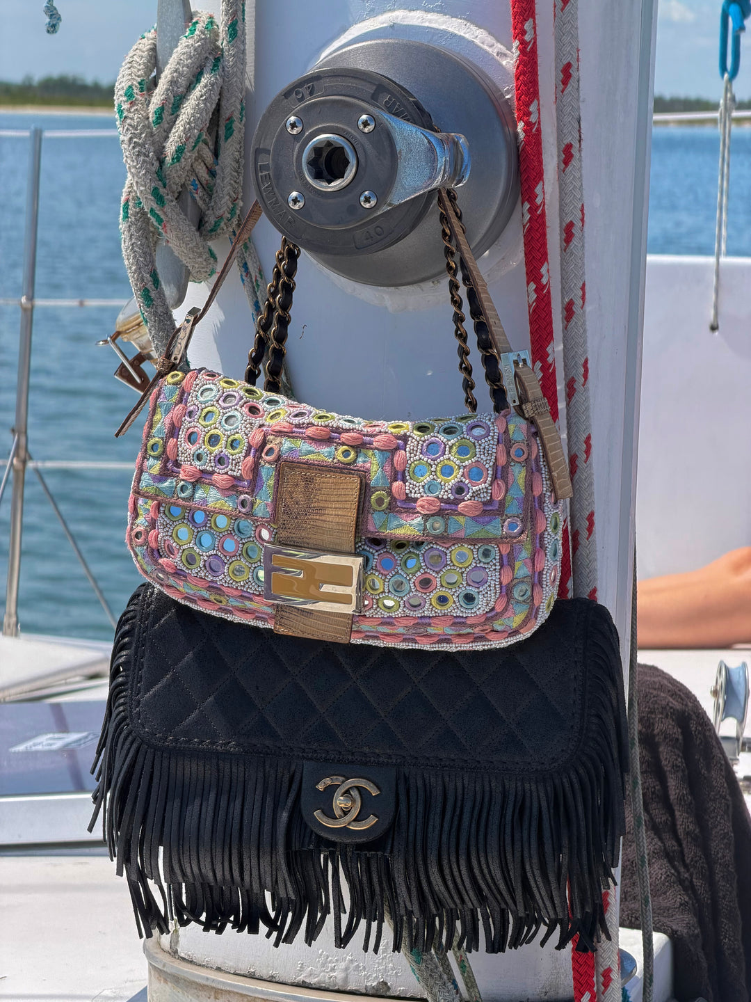 Fendi Baguette Mirror Specchietti Bag Multicolor Silk Embroidery & Beading Lizard Trim 2009
