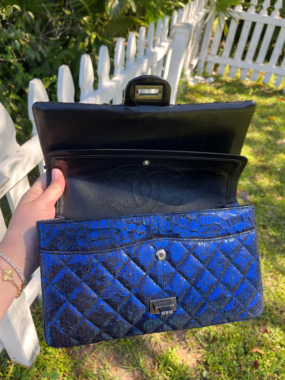 Chanel Blue Python Medium Reissue Double Flap Bag