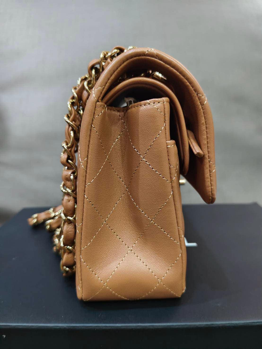 Chanel 22S Small Caramel Lambskin Classic Flap Bag + LGHW