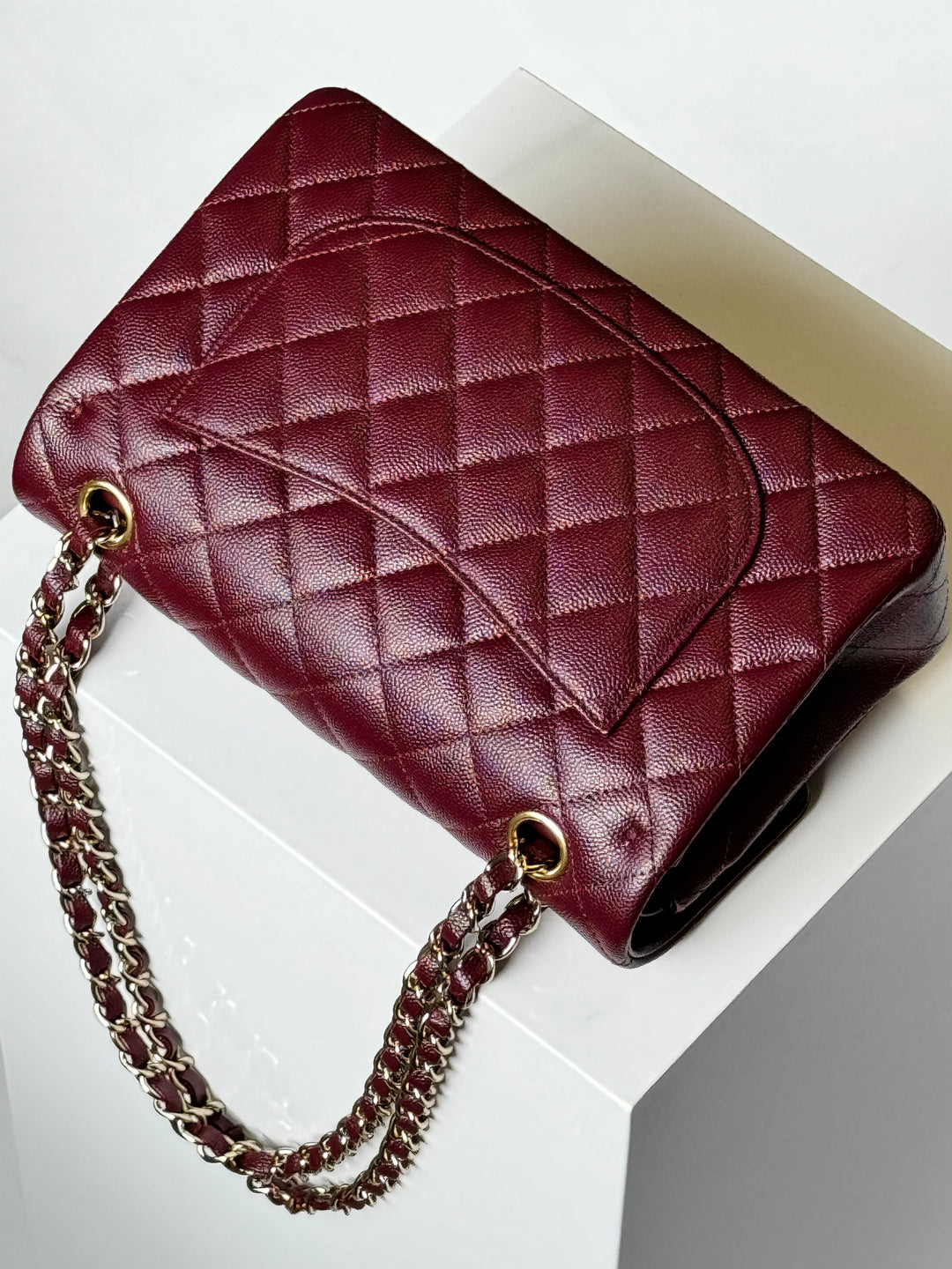 Chanel 21b Small Burgundy Caviar Double Flap