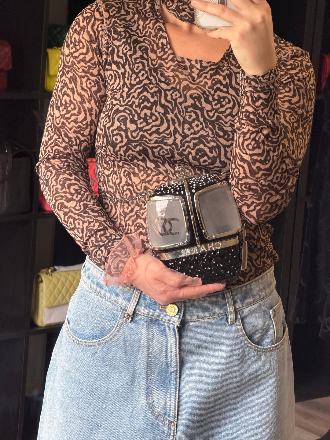 Chanel Ski Gondola Swarovski Minaudière Black Silver Hardware 2019