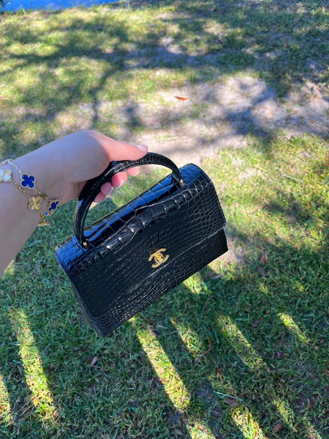 Chanel Vintage Small Crocodile Top Handle Flap Bag