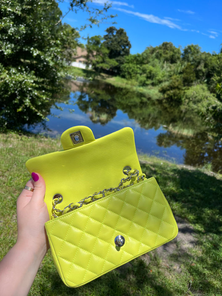 Chanel 21S Mini Classic Flap Lambskin Yellow Silver Hardware