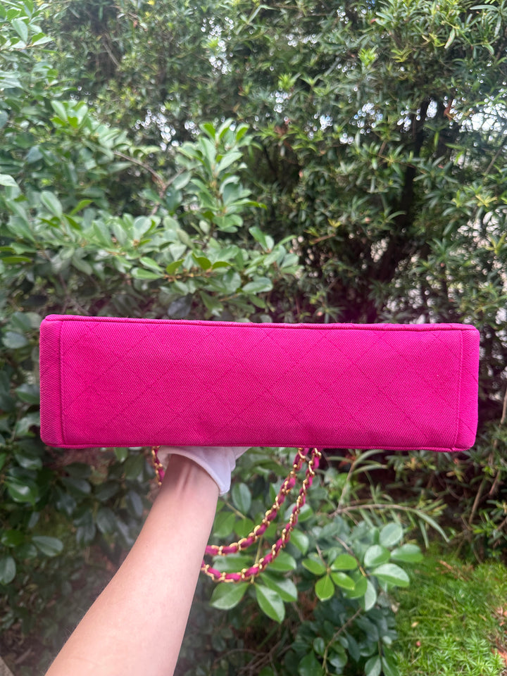 Chanel 1990 RARE Hot Pink Denim Maxi Flap Bag