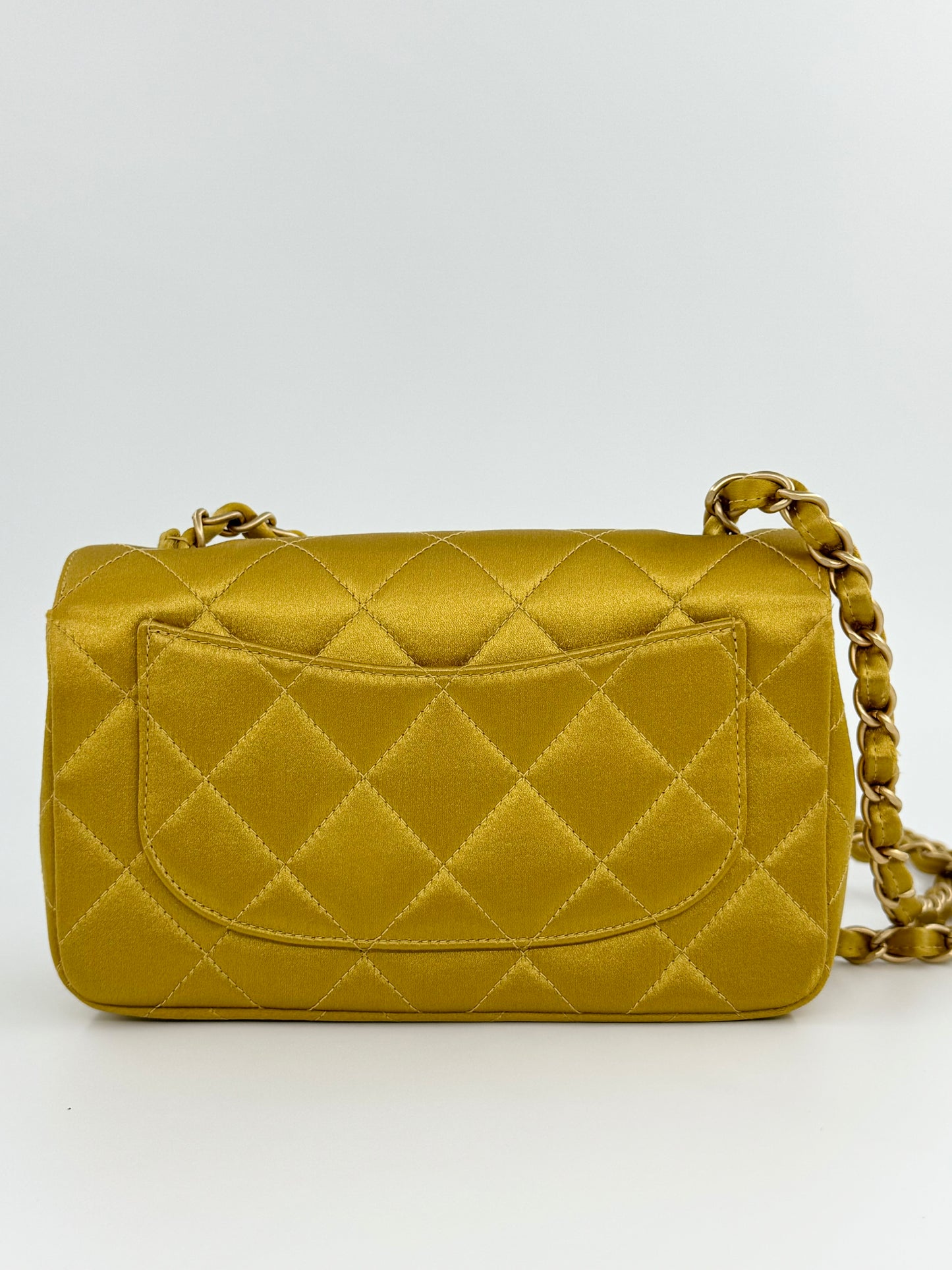 Chanel Gold Satin Mini Rectangle Flap