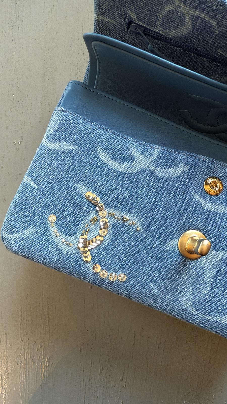 Chanel 23b Medium Denim Sequin CC Classic Flap Bag
